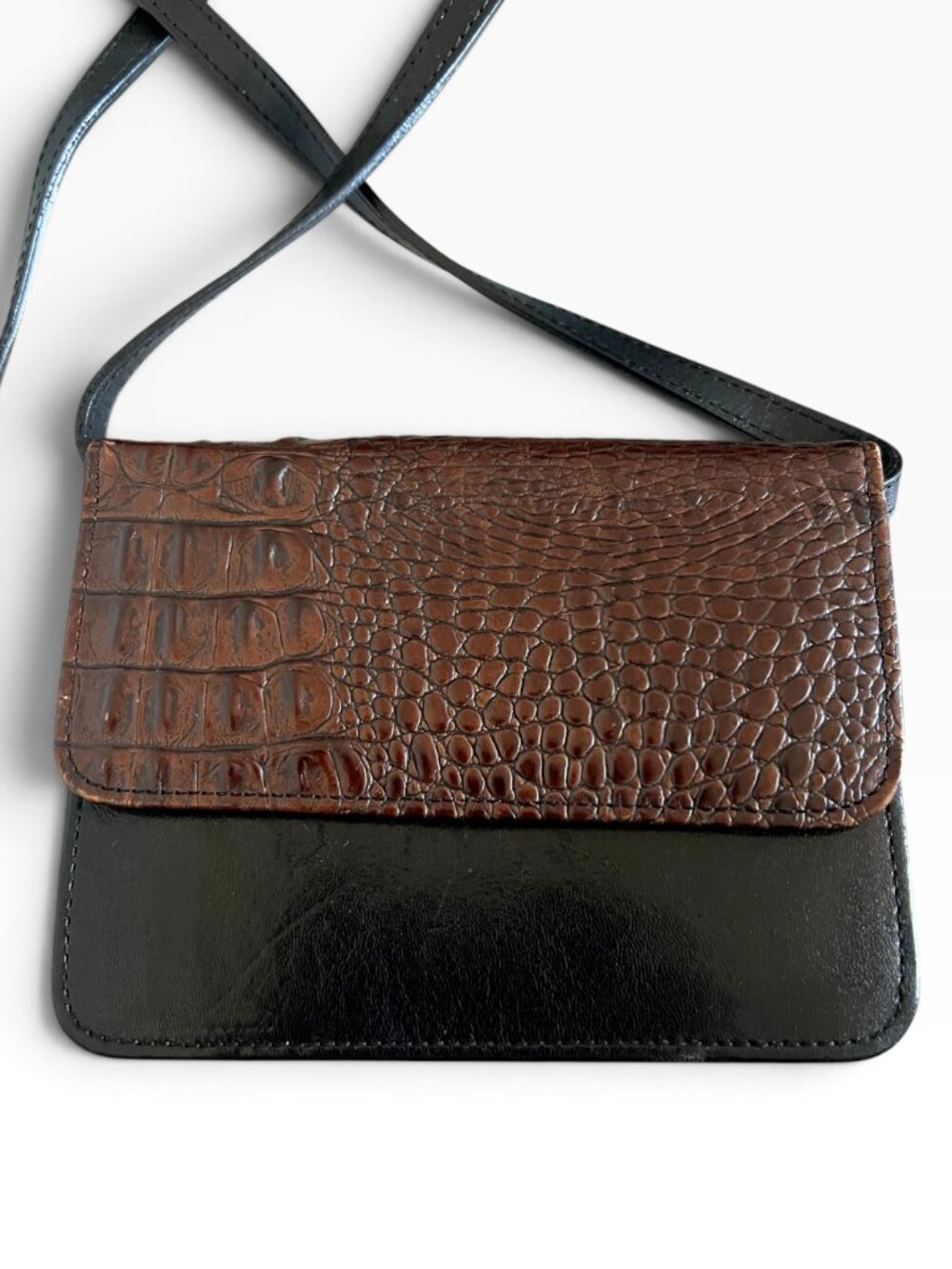 BRAHMIN Leather Mini Crossbody Purse In Black & Brown - Picture 2 of 11